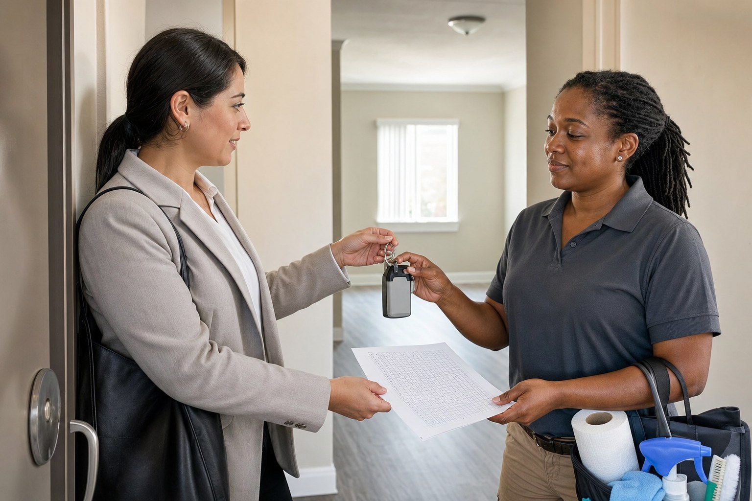 Keys being handed over after an empty apartment clean